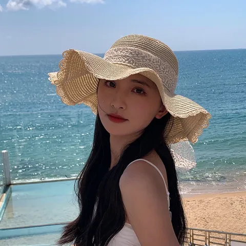 Women Wide Brim Straw Hat Summer Beach Sun Protection Paper Straw Chic Bowknot Vacation Casual Sun Hat For Ladies