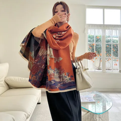 Women's Imitation Cashmere Scarf Winter Long Oversized Shawl Dual-Use Neck Warmer National Tide Warm Cape