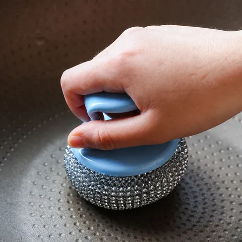 Kitchen Cleaning Brush With Removable PET Steel Wire Ball And Plastic Handle Multi-Color Dish Washing Pot Cleaning Tool