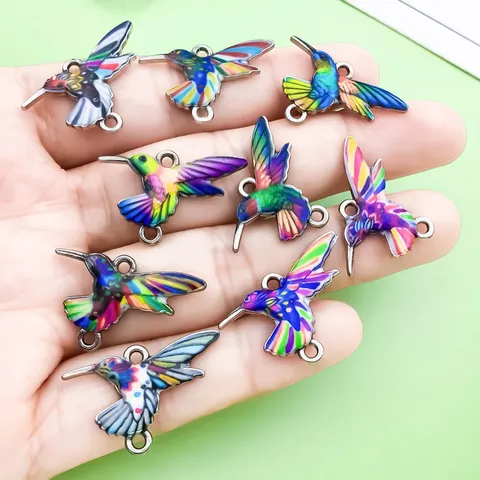 Bunte Öltropfen Kolibri Anhänger Zinklegierung Doppelschlaufe Charms Für DIY Handgemachte Schmuckherstellung Zubehör