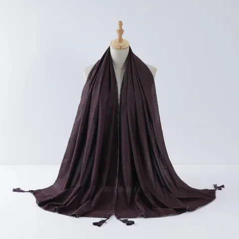 Women's Fashion Long Scarf Tassel Hanging Beads Silver Wire Rolled Edge Malay Headscarf Versatile Shawl