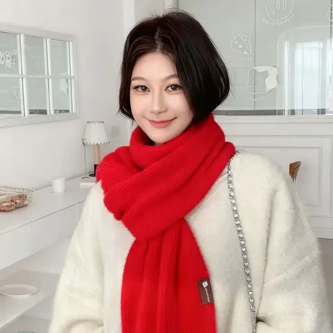 Dames Winter Koreaanse Mode Warm Kunstnerts Vacht Sjaal Effen Kleur Verdikt Winddicht Zacht Halsdoek Dagelijks