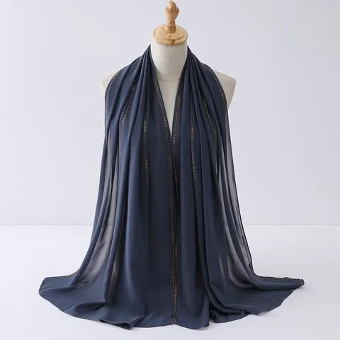 Sciarpa in Chiffon Stampa Catena Strass Donna Leggero Lungo Scialle Avvolgere Foulard Accessori Moda