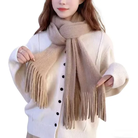Solid Color Knitted Tassel Scarf Women Winter Warm Soft Versatile Fashion Long Scarf Casual Cold Weather Neck Wrap