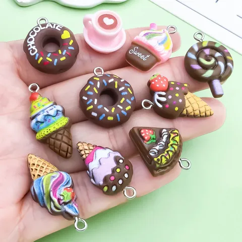 Gemengde Hars Cartoon Simulatie Voedsel Donut Ijs Koffiekopje Hanger Charms DIY Handgemaakte Sieraden Accessoires