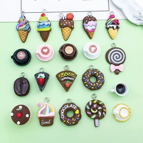 Gemengde Hars Cartoon Simulatie Voedsel Donut Ijs Koffiekopje Hanger Charms DIY Handgemaakte Sieraden Accessoires