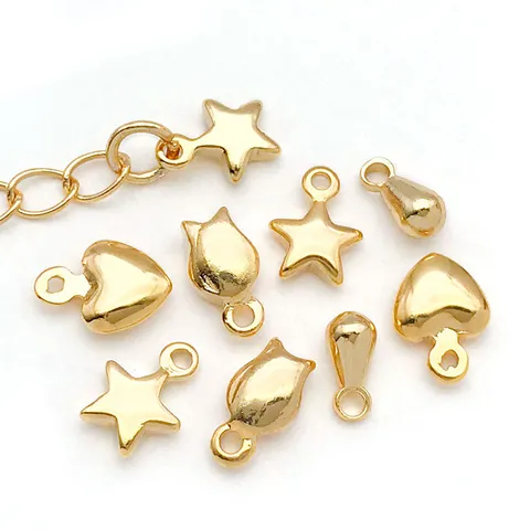 Cobre Chapado en Oro Real 18K Pequeño Lágrima Estrella Corazón Capullo de Flor Colgantes DIY Joyería Hecha a Mano Amuletos Accesorios