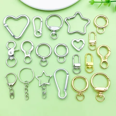Zinklegering Metalen Sleutelhanger Hardware DIY Ambachtelijke Accessoires Assorti Vormen Karabijnsluitingen Verguld en Verzilverd Sleutelhanger Onderdelen