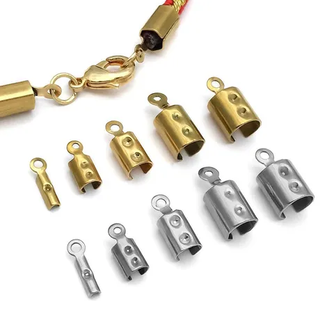 Terminales de Engaste de Acier Inoxidable Fornituras de Joyería Color Oro y Acero Conectores para Pulseras y Collares DIY