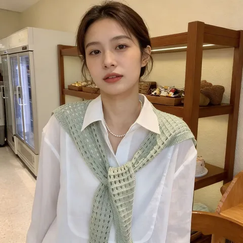 Women Hollow Out Knit Shawl False Collar Tie Up Air Conditioned Room Cape Summer Decorative Wrap Scarf