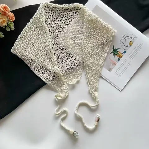 Estilo Coreano Malla Calada Punto Bufanda Triangular Mujer Moda Versátil Ganchillo Pañuelo Accesorios de Cabeza