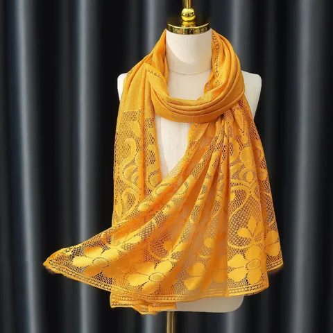 Women Fashion Lace Scarf Floral Hollow Out Lightweight Long Wrap Shawl Veil Headscarf Daily Accessories