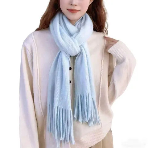 Solid Color Knitted Tassel Scarf Women Winter Warm Soft Versatile Fashion Long Scarf Casual Cold Weather Neck Wrap