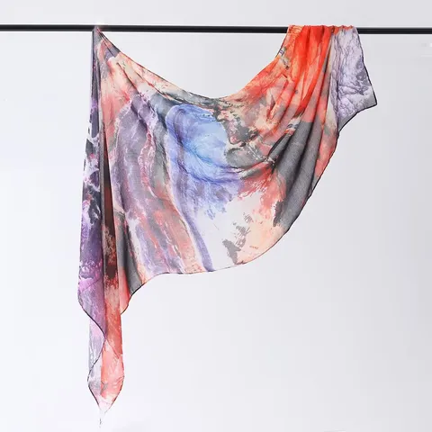 Women Fashion Long Scarf Elegant Watercolor Floral Printed Satin Scarf Lightweight Soft Sun Protection Shawl Wrap