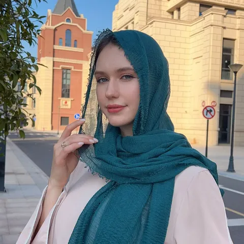 Women Casual Solid Color Seersucker Scarf Lightweight Sun Protection Shawl Breathable Soft Long Travel Wraps Cloak