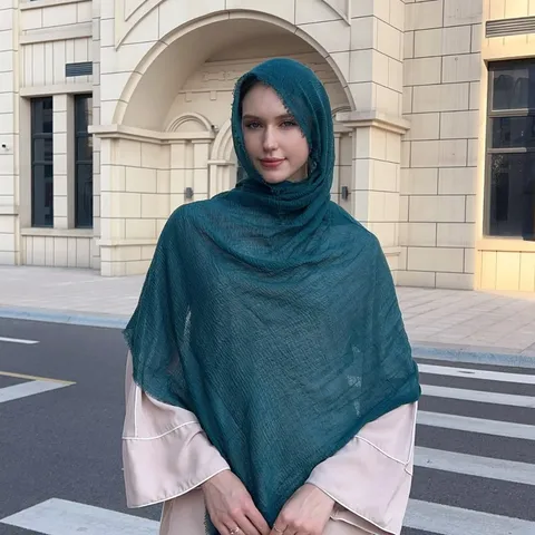 Women Casual Solid Color Seersucker Scarf Lightweight Sun Protection Shawl Breathable Soft Long Travel Wraps Cloak