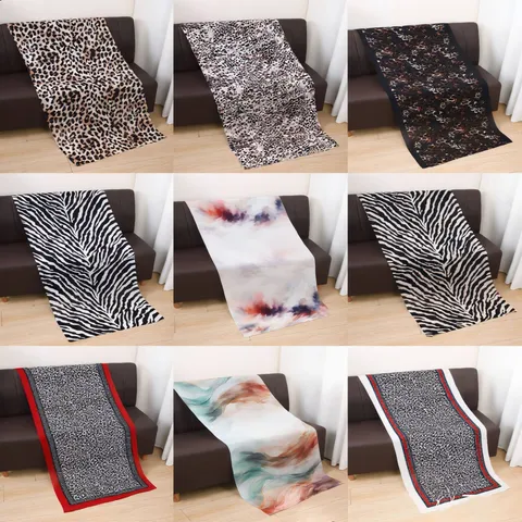 Women Satin Polyester Scarf Watercolor Leopard Print Long Shawl Fashion Casual Headscarf Neck Wrap