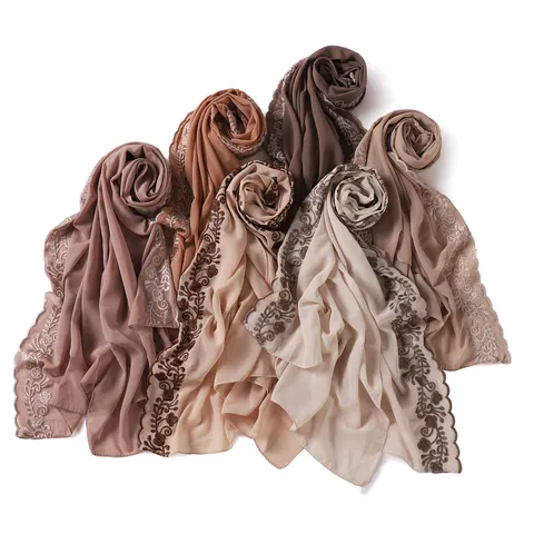 Women Chiffon Scarf Embroidered Lace Edge Lightweight Sun Protection Shawl Versatile Elegant Chiffon Headscarf
