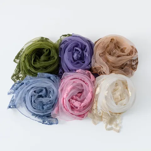 French Vintage Lace Floral Headscarf Women Lightweight Sheer Embroidered Scarf Versatile Multipurpose Shawl Head Wrap