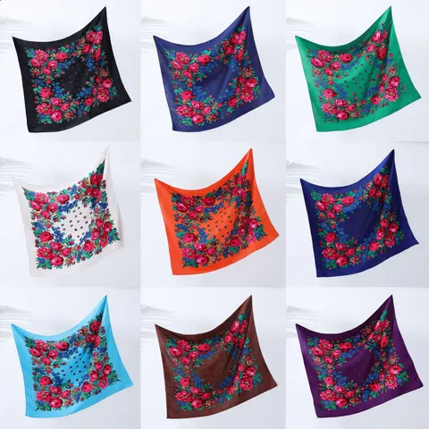 Vintage Ethnic Floral Print Square Scarf Women Fashion Polyester Lightweight Sunscreen Neck Scarf Shawl Headscarf