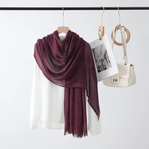 Women Solid Color Polyester Scarf Casual Long Shawl Versatile Tassels Wrap Fashion Winter Autumn Accessories