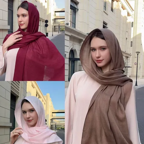 Casual Solid Color Cotton Linen Slub Long Scarf Lightweight Breathable Tassel Shawl Versatile Travel Wrap