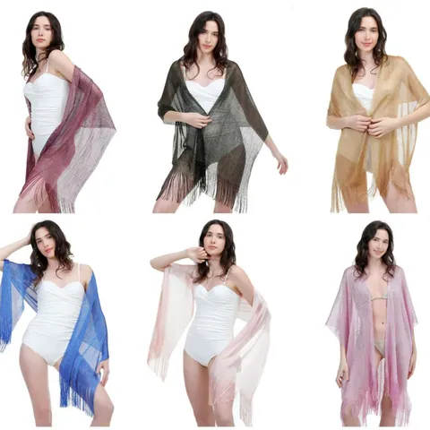 Women's Metallic Fringe Shawl Lightweight Evening Dress Wrap Scarf Sun Protection Fashion Accessories