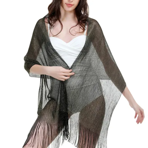 Women's Metallic Fringe Shawl Lightweight Evening Dress Wrap Scarf Sun Protection Fashion Accessories