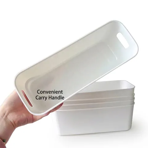 Minimalist Desktop Storage Box Rectangle Plastic Organizer Basket With Handle For Stationery Cosmetics Phone Case Home School Sorting