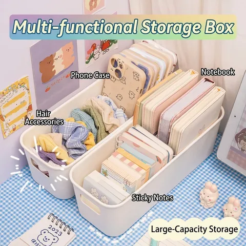 Caja de Almacenamiento de Escritorio Minimalista Rectángulo Cesta Organizadora de Plástico Con Mango Para Papelería Cosméticos Funda de Teléfono Hogar Escuela