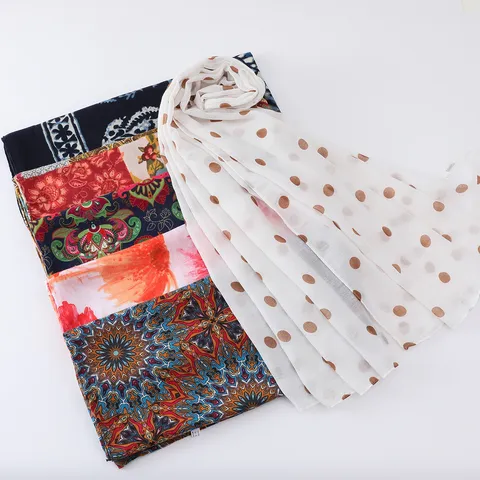 Women's Lightweight Herringbone Scarf Vintage Floral Print Sun Protection Long Shawl Breathable Summer Beach Scarf