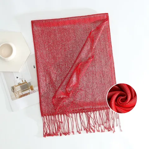 Women Solid Color Tassel Long Scarf Spring Autumn Warm Shawl Metallic Silk Fashion Scarf