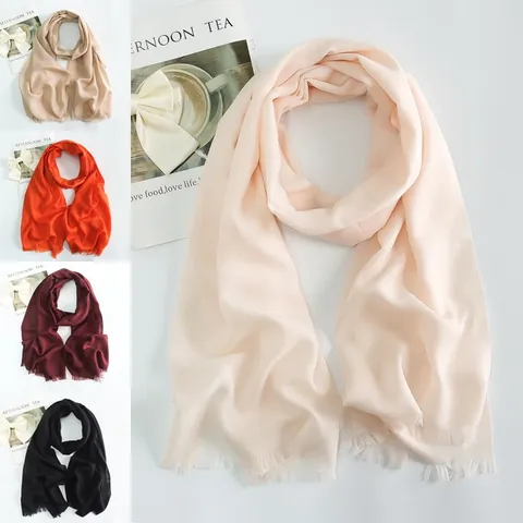 Women Fashion Solid Color Scarf Lightweight Breathable Polyester Shawl Casual Daily Wrap Tassel Long Scarves