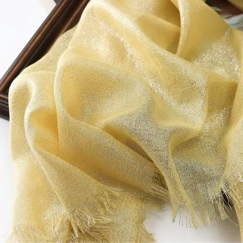 Women's Long Solid Color Scarf Shimmer Metallic Tassel Wrap Lightweight Spring Summer Daily Fashion Accessories