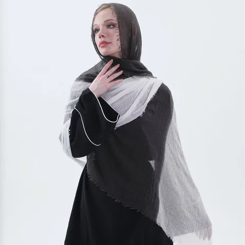 Bufanda de Moda para Mujer Color Degradado Ligero Transpirable Sensación de Lino y Algodón Chal Envolvente Viaje Diario Protección Solar
