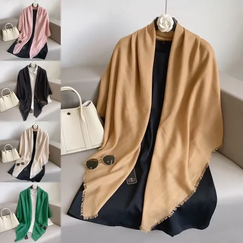 Women's Vintage Solid Color Square Scarf Elegant Short Tassel Shawl Soft Polyester Fashion Neck Wrap