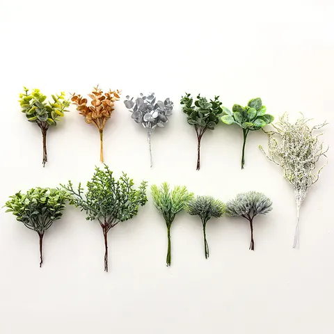 Artificial Christmas Pine Pick Branches For DIY Wreath Garland Decoration Holiday Plant Spray Craft Green Frosted Silver