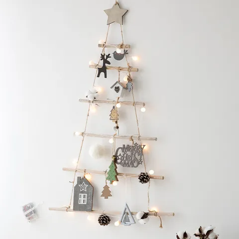 Minimalistische Houten Stok Kerstboom Wandkleed Hanger Rustieke Houten Tak Ladder Ornament Voor Vakantie Thuisfeest Decor