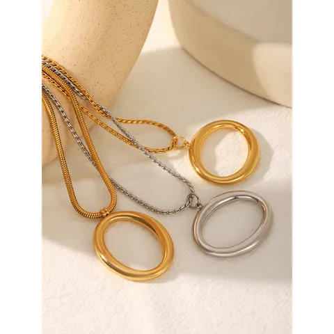 Κολιέ με Μενταγιόν Ο από Ανοξείδωτο Ατσάλι 18K για Γυναίκες Πολυτελές Μινιμαλιστικό Γεωμετρικό Κόσμημα Ανεξίτηλη Αλυσίδα Φιδιού