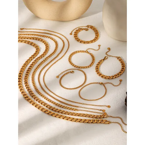 Stainless Steel Cuban Link Chain Necklace Bracelet Jewelry Set For Men Women Electroplated Geometric Chain Jewelry Gift