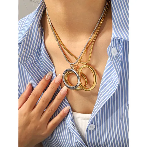 Κολιέ με Μενταγιόν Ο από Ανοξείδωτο Ατσάλι 18K για Γυναίκες Πολυτελές Μινιμαλιστικό Γεωμετρικό Κόσμημα Ανεξίτηλη Αλυσίδα Φιδιού