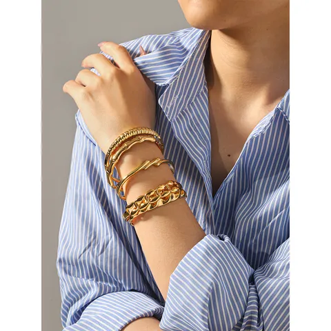 Minimalist Stainless Steel Irregular Bangle For Women Gold Plated Geometric Buckle Bracelet High Sense Fashion Jewelry Gift