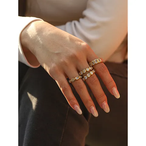 Stainless Steel Zirconia Rings For Women Gold Plated Stacking Heart Round Geometric Eternity Ring Party Jewelry Gift