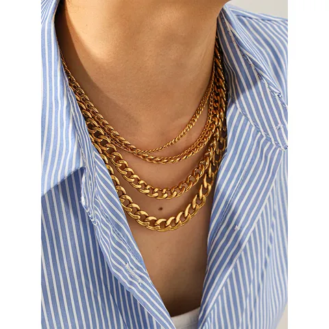 Stainless Steel Cuban Link Chain Necklace Bracelet Jewelry Set For Men Women Electroplated Geometric Chain Jewelry Gift