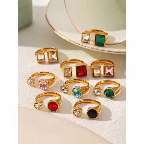 Anillo Abierto de Circonia Moda Occidental Acero Inoxidable Impermeable Lujo Estético Anillo para Mujer Joyería Regalo