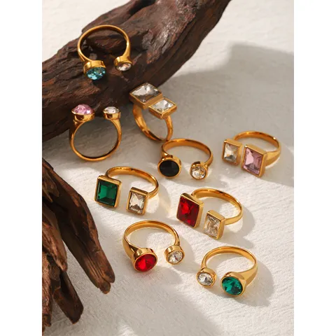 Anillo Abierto de Circonia Moda Occidental Acero Inoxidable Impermeable Lujo Estético Anillo para Mujer Joyería Regalo