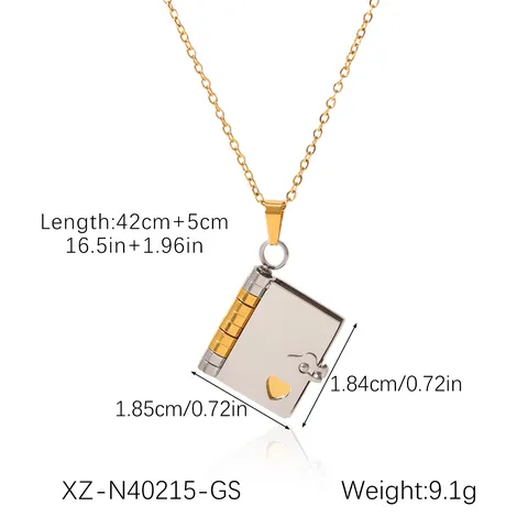 Fashion Stainless Steel Openable Book Locket Pendant Necklace Unisex Instagram Style Heart Hollow Engraved Statement Jewelry Gift