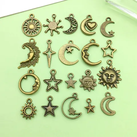 Vintage Bronze Antique Soleil Lune Et Étoile Alliage Pendentifs DIY Collier Bracelet Breloques Accessoires De Fabrication De Bijoux
