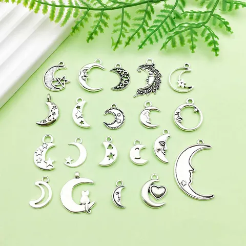 Pendentifs Lune Étoile Creuse en Alliage Argent Antique Breloques d'Accessoires de Bijoux DIY pour Bracelet Collier