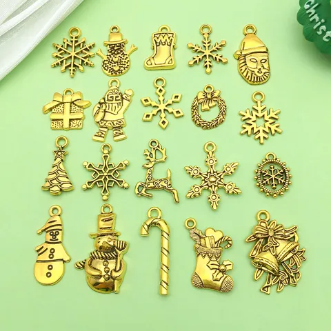 Antique Gold Christmas Snowflake Santa Claus Elk Bell DIY Jewelry Charms Alloy Pendants Assorted Holiday Craft Accessories for Earrings Bracelet Making